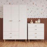 Bimossa TK3040 Bunny Beyaz 3 Kapaklı Gardırop ve 4 Çekmeceli Şifonyer,yüksek Ayaklı Bebek,çocuk Odası Takımı