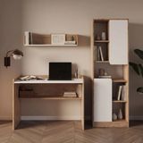 Bimossa U2110 Daffy Çalışma Odası Takımı Sepet-Beyaz Çalışma Masası, 183CM Kitaplık ve Duvar Raflı 3lü Set - 183x178x58 - Ahşap - Beyaz