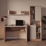 Bimossa U2120 Daffy Çalışma Odası Takımı Sepet-Kumtaşı Çalışma Masası, 183CM Kitaplık ve Duvar Raflı 3lü Set - 183x178x58 - Ahşap - Bej