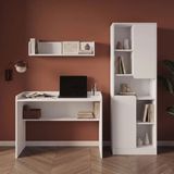 Bimossa U2140 Daffy Çalışma Odası Takımı Beyaz Çalışma Masası, 183 cm Kitaplık ve Duvar Raflı 3 Parça Set - 183x178x58