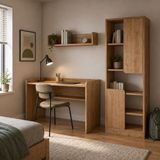Bimossa U2150 Daffy Çalışma Odası Takımı Sepet - Çalışma Masası, 183 cm Kitaplık ve Duvar Raflı 3 Parça Set - 183x178x58 - Meşe