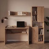 Bimossa U2150 Daffy Çalışma Odası Takımı Sepet - Çalışma Masası, 183 cm Kitaplık ve Duvar Raflı 3 Parça Set - 183x178x58 - Meşe