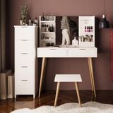 Bimossa U4050 Bella Makyaj Masası Seti 5+2 Çekmeceli Dolaplı Tabureli Beyaz