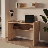 Bimossa V21 Daffy Duvar Raflı Çalışma Masası Sepet - 117,3CM Geniş MASA,90CM Duvar Raflı ve Yuvarlak Köşeli - 118x80x58/90x22 - Meşe