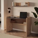 Bimossa V2160 Daffy Raflı Çalışma Masa Sepet-Antrasit 117,3CM Geniş Masa 90CM Duvar Rafı ve Yuvarlak Köşeli - 118x80x58 - Meşe - Antrasit