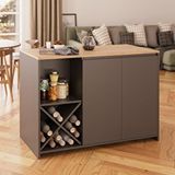Bimossa Vino L5120 Mutfak Adası 127cm Sepet Ahşap Üst Antrasit Alt Şaraplık Oturmalı Depolamalı Çok Amaçlı Masa Meşe