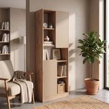 Bimossa W2120 Daffy Kitaplık Sepet-Kumtaşı - 183 cm Yüksek, 2 Kapaklı, Raflı ve 9 Bölmeli Çok Amaçlı Dolap