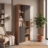 Bimossa W2160 Daffy Kitaplık Sepet-Antrasit - 183 cm Yüksek, 2 Kapaklı, Raflı ve 9 Bölmeli Çok Amaçlı Dolap