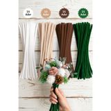 Bimotif 100lü tüylü tel şönil, 30 cm (25er adet Yeşil, Kahverengi, Bej, Beyaz Şönil Çiçek Yapımına Uygun)