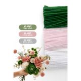 Bimotif 100lü tüylü tel şönil, 30 cm (40 adet Yeşil, 30 adet Pembe, 30 adet Beyaz, Çiçek Yapımına Uygun)