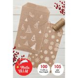 Bimotif 100lü Yılbaşı Hediye Paketi Seti - 50şer adet Çam ve Kar 11x20 cm Kese Kağıdı + 105 adet Sticker