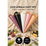 Bimotif 10lu Gold Şeritli Çiçek Ambalaj Kağıt Seti 57x57cm (5 renk, 2şer adet Çiçek, Buket Ambalaj Kağıdı)