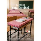 Bimotif 10lu lastikli okul sıra örtüsü (110x40 cm) ve 1 adet öğretmen masa örtüsü (Pamukludur), Kırmızı