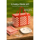 Bimotif 12 Parça Piknik Seti, Termos Çanta, 10 adet Köpük Tabak ve 75x75cm Piknik Masa Örtüsü