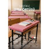 Bimotif 15li Lastikli Okul Sıra Örtüsü (110x40 cm) ve Öğretmen Masa Örtüsü (Pamuklu) / Kırmızı Pötikare