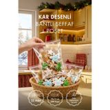 Bimotif 25li Kar Desenli Bantlı Şeffaf OPP Poşet, 10x15 cm (Yılbaşı Hediyeleri için Yapışkanlı Poşet)