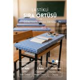 Bimotif 25li Lastikli Okul Sıra Örtüsü (110x40 cm) + Öğretmen Masa Örtüsü (145x100 cm) - Mavi Pötikare