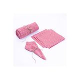 Bimotif 5 parça pötikare piknik seti, masa örtüsü ve 4 peçete kırmızı (120x120 cm)