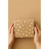 Bimotif 5li Büyük Boy Ambalaj, Paket Kağıdı, 70x100 cm Kalp Desenli, Kraft-Beyaz