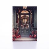 Bimotif Kartpostal, Yılbaşı, Kırmızı Yılbaşı Süslü Kapı, 12x17 Cm / 6 Adet