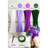 Bimotif Şönil Çiçek Yapım Kiti (Lila Set) - 100lü Tüylü Tel Şönil + 40cm Çiçek Teli + 30m Çiçek Bandı
