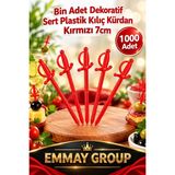 Bin Adet Dekoratif Sert Plastik Kılıç Kürdan Kırmızı 7 cm Kokteyl Sunum Kürdanı >>1 000 Adet<< - 1 000 adet (1 paket)