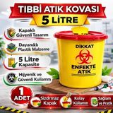 Bin1çeşit Tıbbi Atık Kovası 5 Litre 1 Adet Kapaklı Tıbbi Atık Kutusu Enfekte Atık Kovası