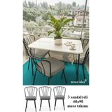 BIN1DEKOR 60X90 Beyaz 3 Sandalyeli Balkon Mutfak Masası