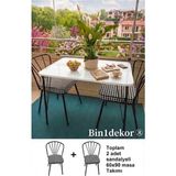 Bin1dekor 60X90 Metal Ayaklı 2 Sandalyeli Yemek, Balkon ve Mutfak Masa Takımı
