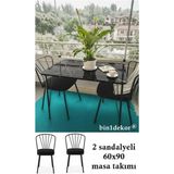 Bin1dekor Mutfak Masası, Yemek Masası , Balkon Masası 60X90 Metal Ayaklı 2 Sandalyeli