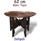 Binbir Trend 62 cm El Işlemeli Otantik Desenli Kalın Urfa Bakır Tepsi + Katlanabilir Sehpa - BAKIR-TPS496 - 5 lt