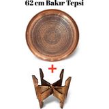 Binbir Trend 62 cm El Işlemeli Otantik Desenli Kalın Urfa Bakır Tepsi + Katlanabilir Sehpa - BAKIR-TPS497 - 5 lt