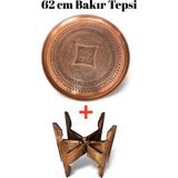 Binbir Trend 62 cm El Işlemeli Otantik Desenli Kalın Urfa Bakır Tepsi + Katlanabilir Sehpa - BAKIR-TPS500 - 5 lt