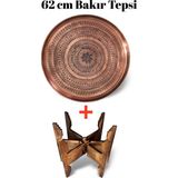 Binbir Trend 62 cm El Işlemeli Otantik Desenli Kalın Urfa Bakır Tepsi + Katlanabilir Sehpa - BAKIR-TPS502 - 5 lt
