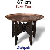 Binbir Trend 67 cm El Işlemeli Otantik Desenli Kalın Urfa Bakır Tepsi + Katlanabilir Sehpa - BAKIR-TPS460 - 5 lt