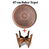 Binbir Trend 67 cm El İşlemeli Otantik Desenli Kalın Urfa Bakır Tepsi + Katlanabilir Sehpa - BAKIR-TPS537