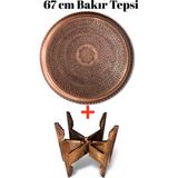 Binbir Trend 67 cm El Işlemeli Otantik Desenli Kalın Urfa Bakır Tepsi + Katlanabilir Sehpa - BAKIR-TPS539 - 10 lt