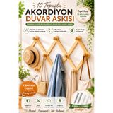 Binbirreyon 10 Topuzlu Ahşap Akordiyon Duvar Askısı 80cm Dübel Vida Dahil DE259