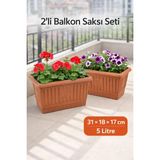 Binbirreyon 2 Adet 31CM Balkon Saksısı 5lt Kahverengi Terracotta Plastik AH090 - ORTA
