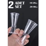 Binbirreyon 2 Adetli Polikarbon Jigger Çift Taraflı Şeffaf Jigger Kokteyl Ölçü Kabı 10/20cc 20/40cc RA639Ü