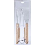 Binbirreyon Mangal Aksesuar Seti 3 Parça Paslanmaz Çelik Ahşap Saplı Maşa Spatula Çatal 35CM Siyah AF031 - Krem - 1 Adet