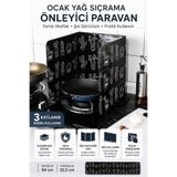 Binbirreyon Ocak Bariyeri 3 Kanatlı Yağ Sıçratmaz Alüminyum Paravan Siyah Desenli 84cm RA952-1