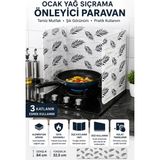 Binbirreyon Ocak Bariyeri Yağ Sıçrama Önleyici Alüminyum Beyaz Desenli Paravan 3 Kanatlı 84cm RA952