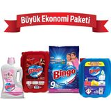Bingo Büyük Ekonomi Paketi ; Çamaşır Yumuşatıcısı + Bulaşık Sıvısı + Yüzey Temizleyicisi Mutlu Yuvam - 9 kg