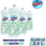 Bingo Sensitive Sıvı Elde Bulaşık Deterjanı 650 ml x 4 Adet Hipoalerjenik Özellikli