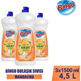 Bingo Sıvı Elde Bulaşık Deterjanı 1500 ML x 3 Mandalina Kokusuyla Yoğun Köpük ve Derin Temizlik - 1,5 lt