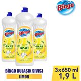 Bingo Sıvı Elde Bulaşık Deterjanı Limon 650ML x 3 Adet - 650 ml