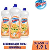 Bingo Sıvı Elde Bulaşık Deterjanı Mandalina 650 ml x 3 Akıllı Enzimlerle Derinlemesine Temizlik