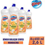 Bingo Sıvı Elde Bulaşık Deterjanı Mandalina 650ML x 4 Adet - 650 ml