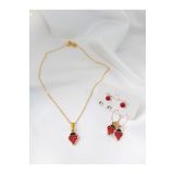 Binlerceal Çilek Küpe Kolye Çocuk Set
